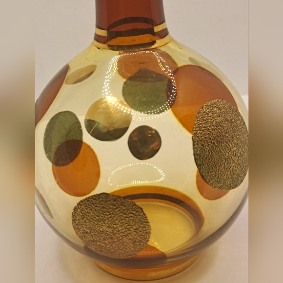 Vintage 60s Amber Czech Art Glass Liquor Decanter & Stopper - Picture 3 of 8